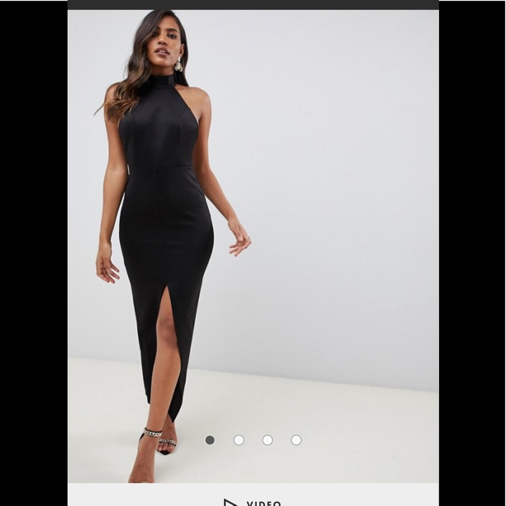 Halter neck high split formal dress